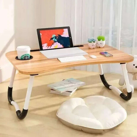 Mesa portátil para laptop con soporte y portavaso Madera