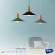 Lampara Colgante Metal Nordica Plato Deco Simil Madera Led Negro