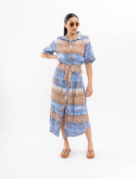 Vestido camisero estampado azul piedra