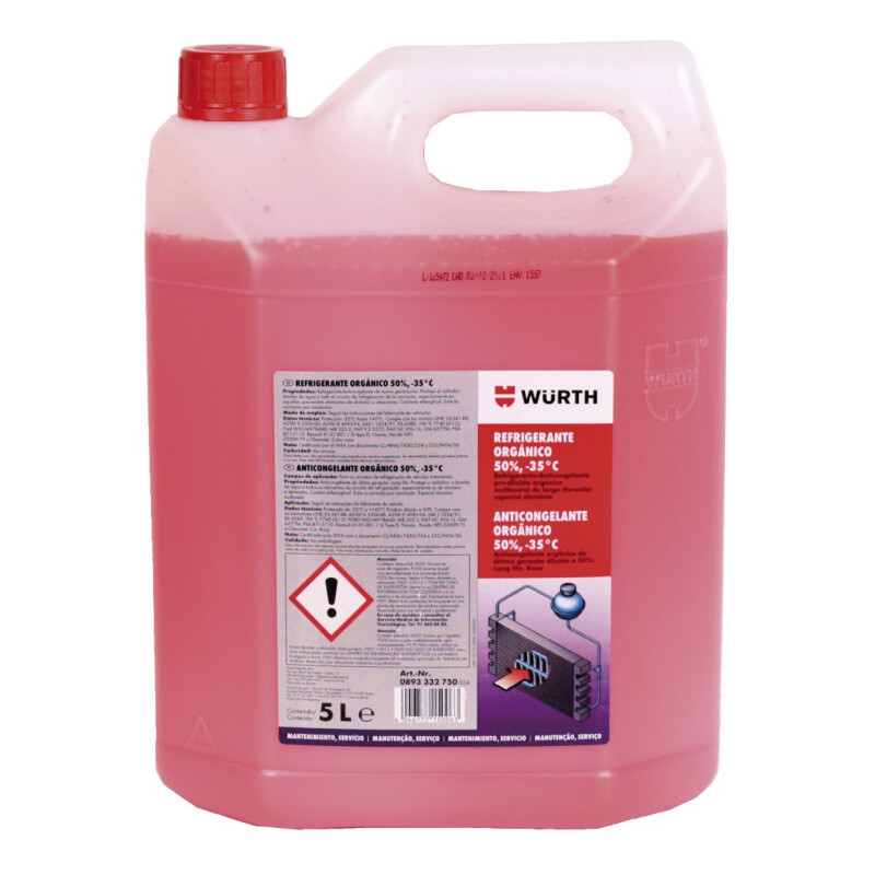 LIQUIDO REFRIGERANTE ANTICONGELANTE ORGANICO AL 50% WURTH 5L Liquido Refrigerante Anticongelante Organico Al 50% Wurth 5l