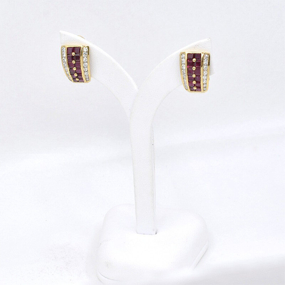 Caravanas En Oro 18K, Brillantes Y Rubies Caravanas En Oro 18K, Brillantes Y Rubies