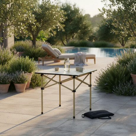 Mesa Chica Camping Aluminio Plegable Compacta Con Bolso Beige