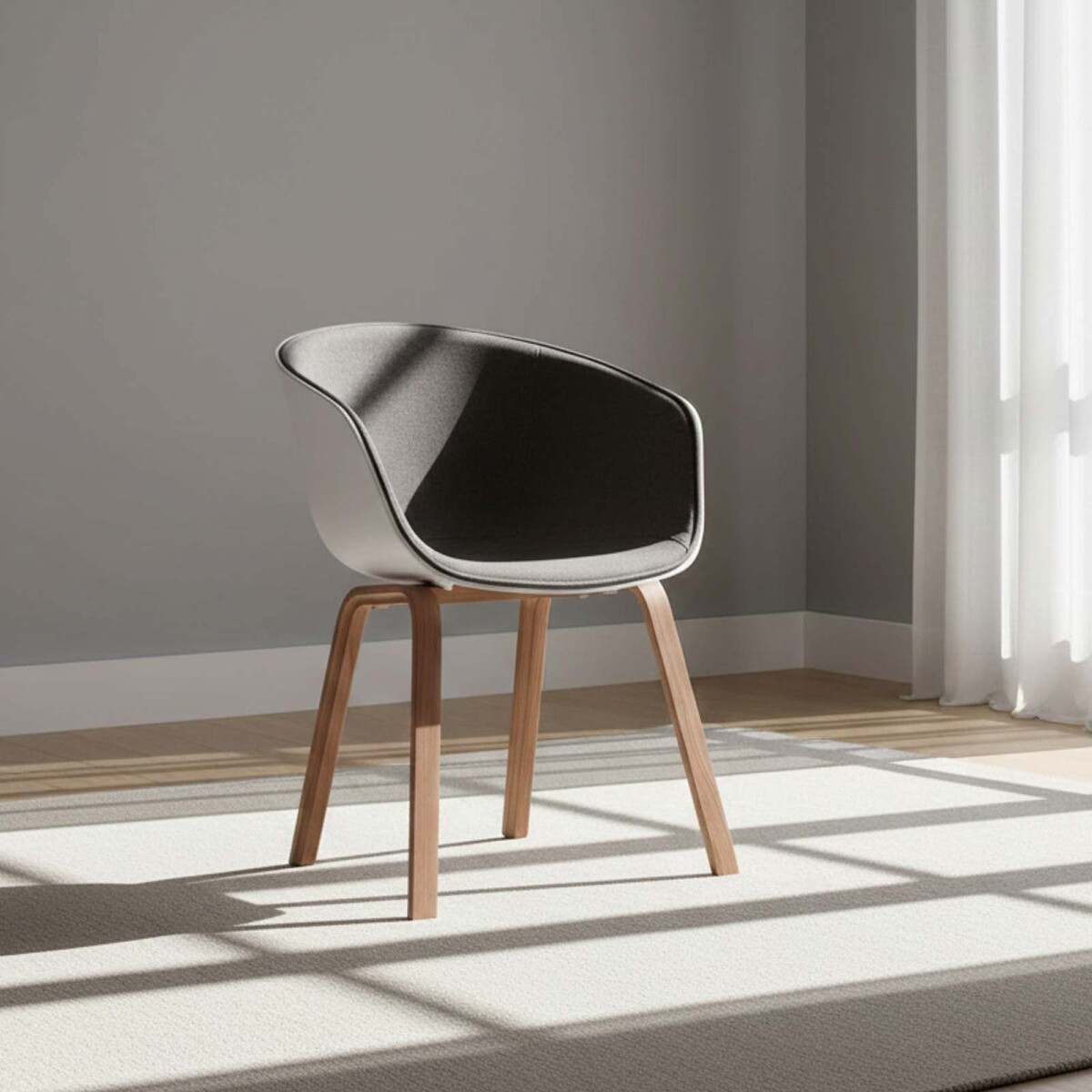 SILLA DE COMEDOR - POLIPROPILENO-Y-MADERA GRIS GARDENIA 