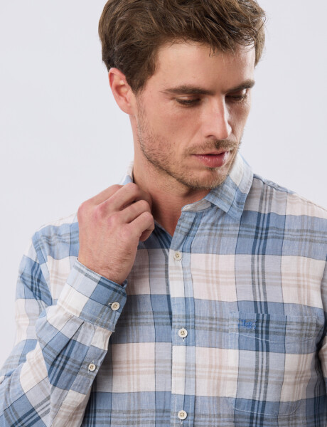 CAMISA CUADROS DE LINO Celeste