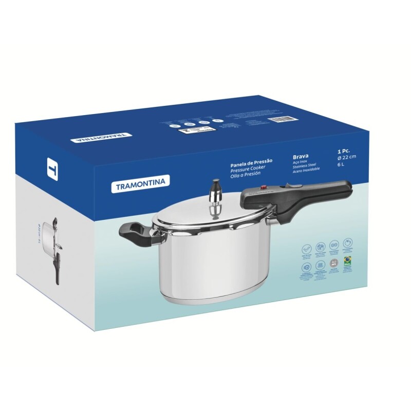 Olla Presión 6 lts 22 cm acero inox triple fondo Brava 62416/220 Olla Presión 6 lts 22 cm acero inox triple fondo Brava 62416/220