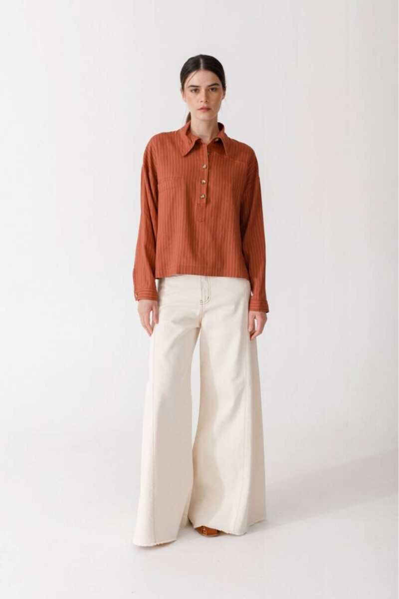 Blusa Polo Linen - Rayas Terrac 