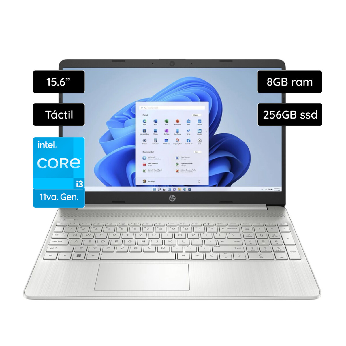 Notebook HP 15.6" Táctil 256GB / 8GB RAM Intel i3 11va Gen 15-DY2702DX Plateado