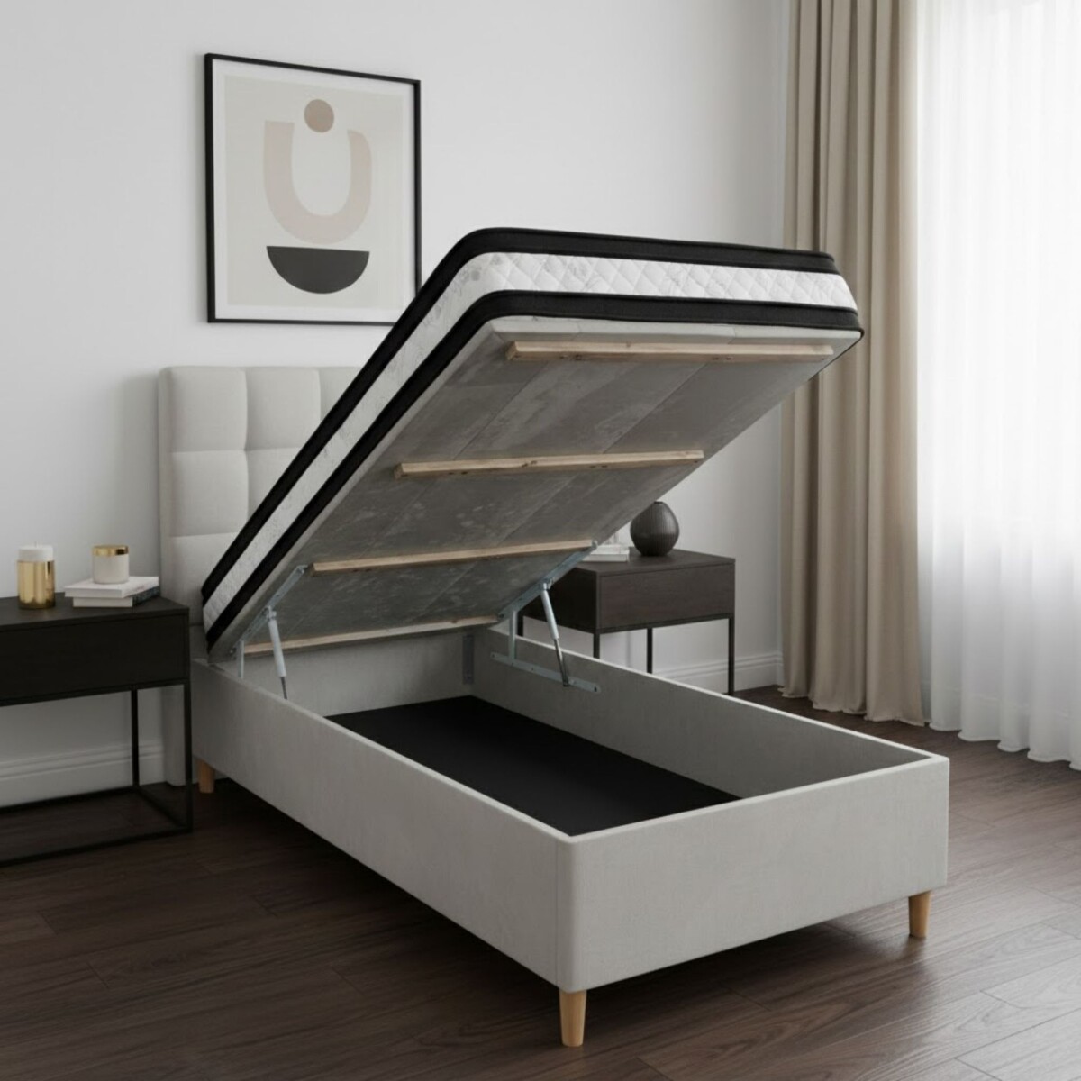 Sommier Baul 1 Plaza HAMPTONS Smartbox Mercury 90x190 - Gris 