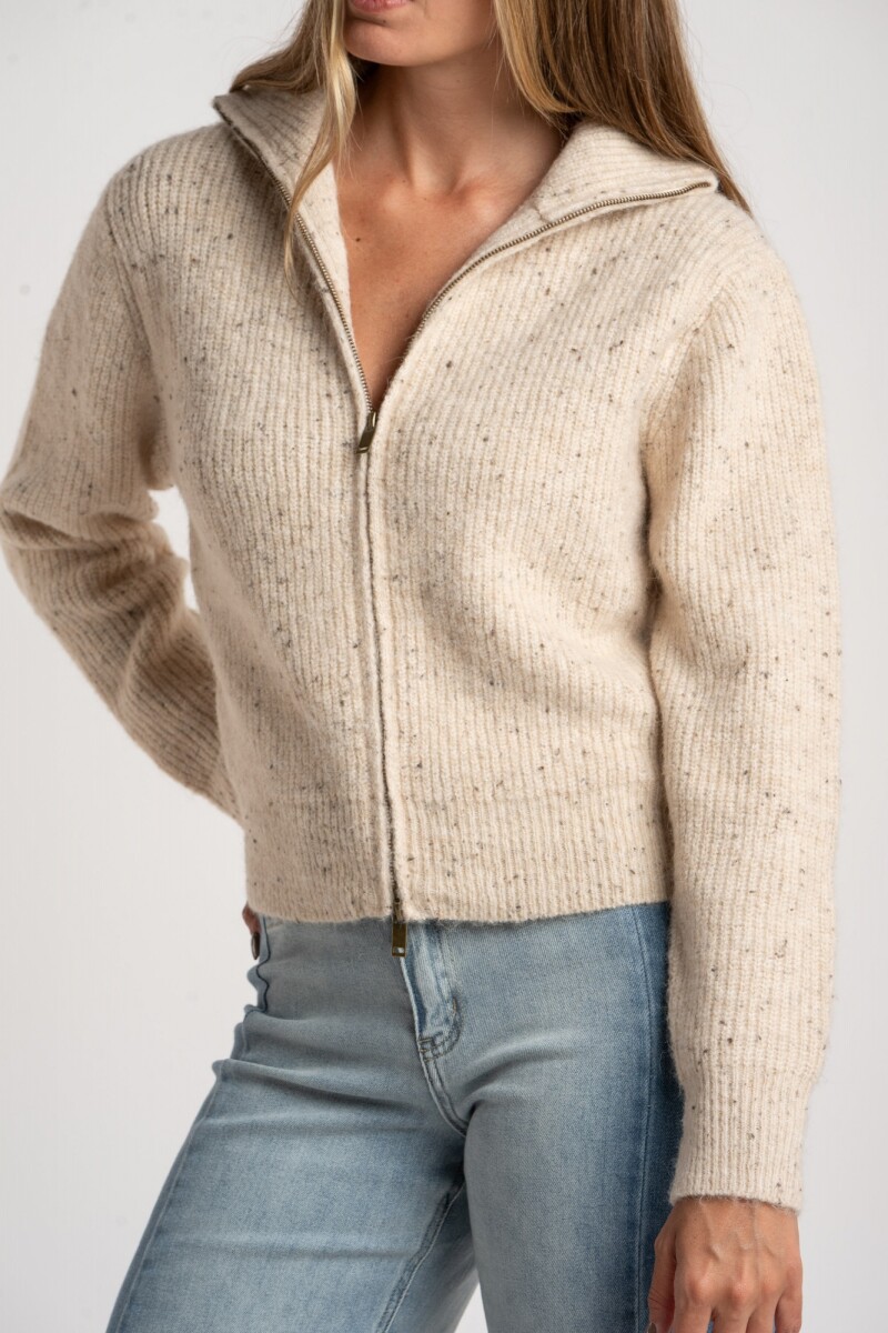 Cardigan Lana Cierre Beige Melange