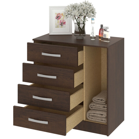 Comoda Cajonera Petit para Dormitorio de 4 Cajones 1 Puerta - FE - Marron Comoda Cajonera Petit para Dormitorio de 4 Cajones 1 Puerta - FE - Marron