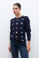 Sweater con bordado floral azul marino