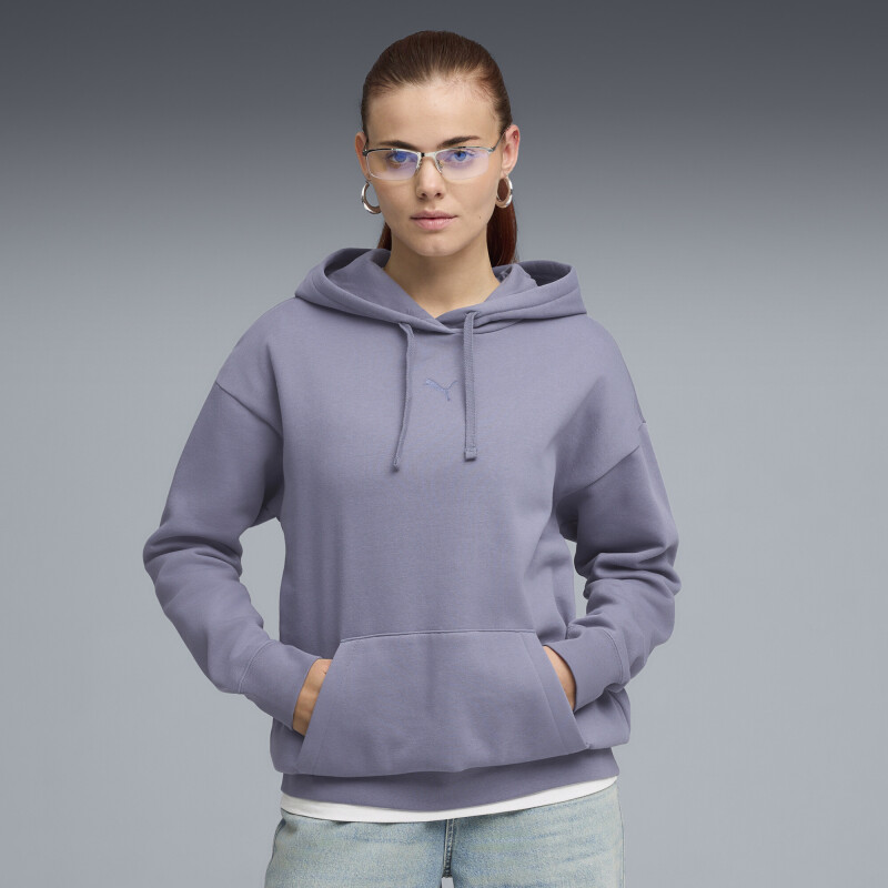 Hoodie PUMA ESS Center.Cat Logo Relax.FL Mujer 692917 65 Gris Cielo