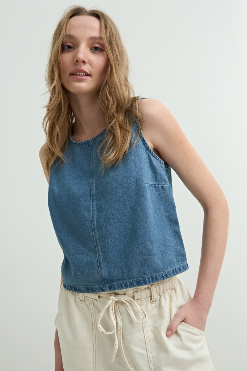 Top denim con cierre en espalda - Jean medio 