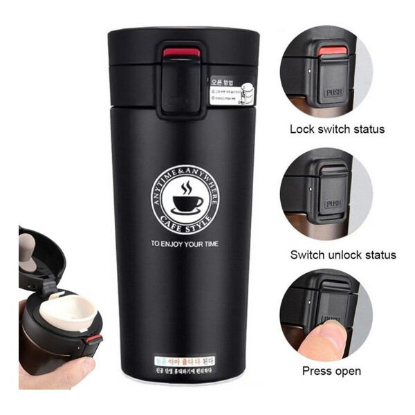 Vaso Térmico 380ml C/ Tapa Abre Facil Cafe Te Agua Y+ Variante Color Negro