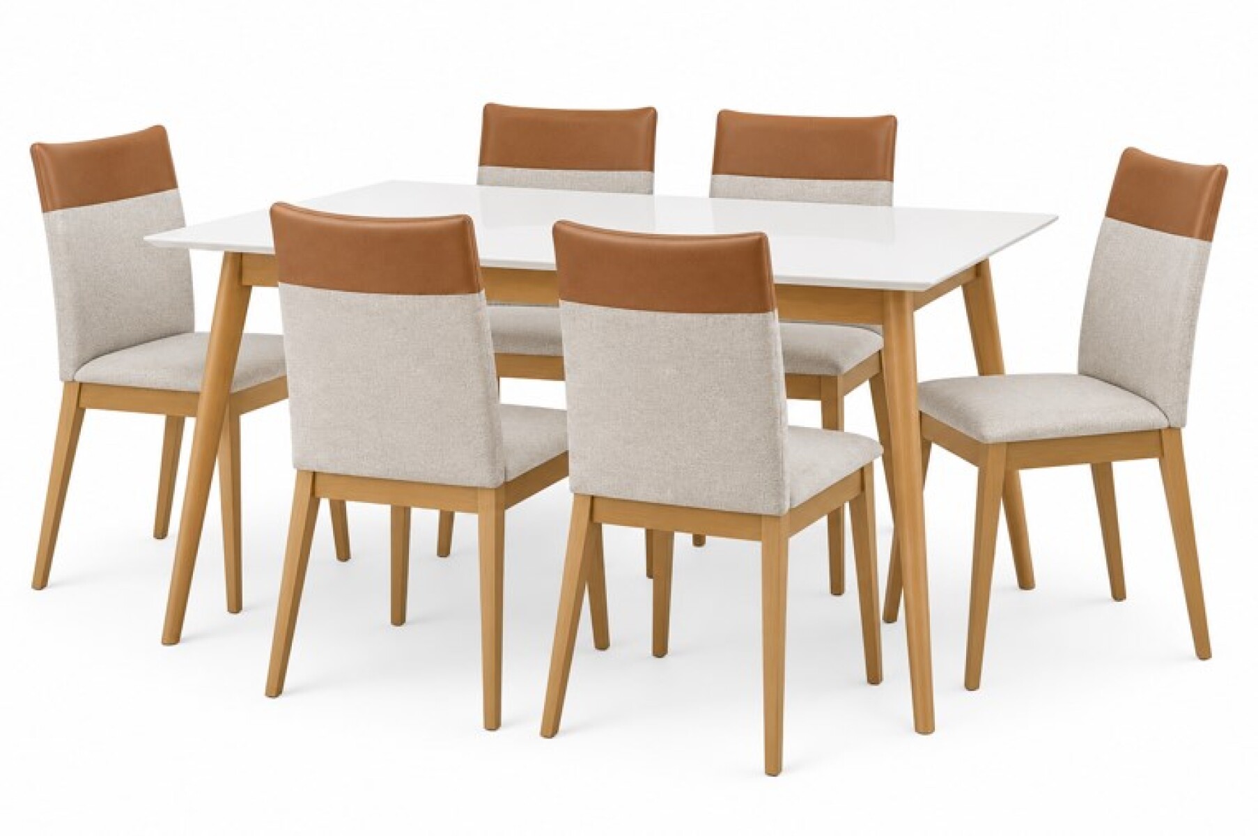 Juego de Comedor CRISTAL 1,60 x 0,90 con 6 Sillas Gris – Imbuia y Blanco 