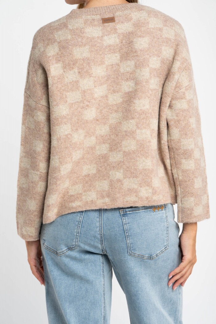 Sweater Intarsia Cuadros Rosa Viejo