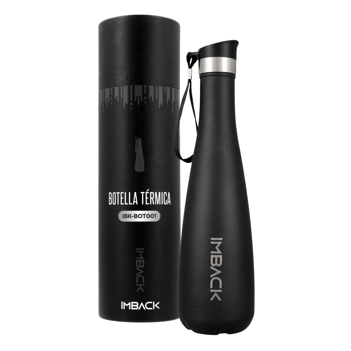 Termo Botella Termica 750 Ml Imback 20 Hs Frio 17 Hs Calor Con Correa Acero Inoxidable Tapa Boton Imback Negro 
