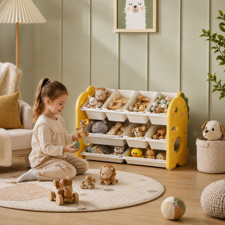 Organizador Infantil Multifuncional Juguetes Libros 9 Cajas Blanco/amarillo