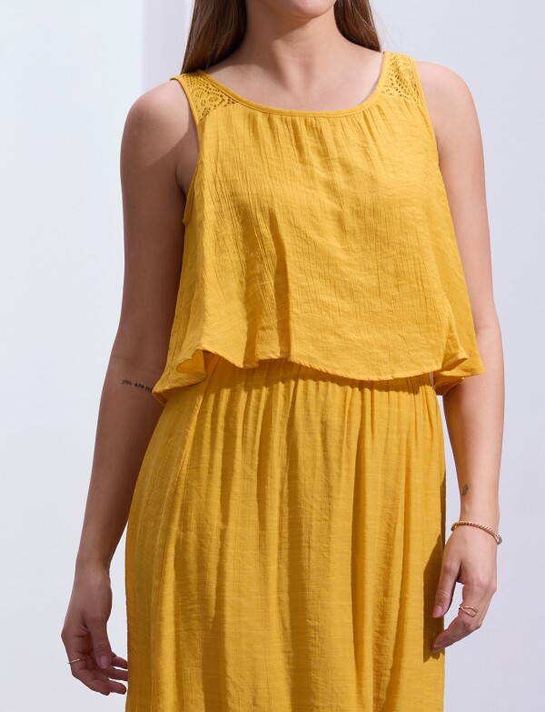 Vestido Maxi Detalle Crochet MOSTAZA