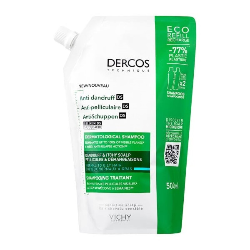 Shampoo Dercos Anticaspa Cabello Graso Refill 500 Ml. Shampoo Dercos Anticaspa Cabello Graso Refill 500 Ml.