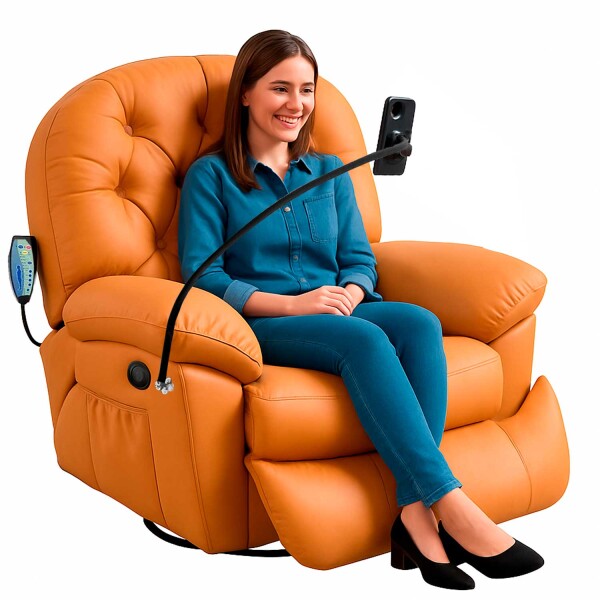 Sillón Masajeador Poltrona Con Control Y Soporte Para Celular NARANJA
