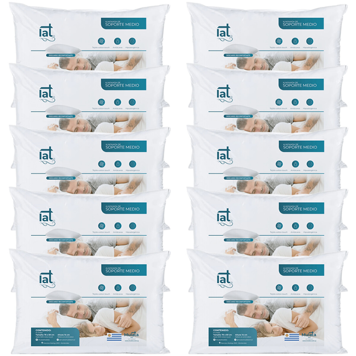 5 Pares de Almohadas Hipoalergénica LAT Simil Cotton 70 x 50 x 14 cm 