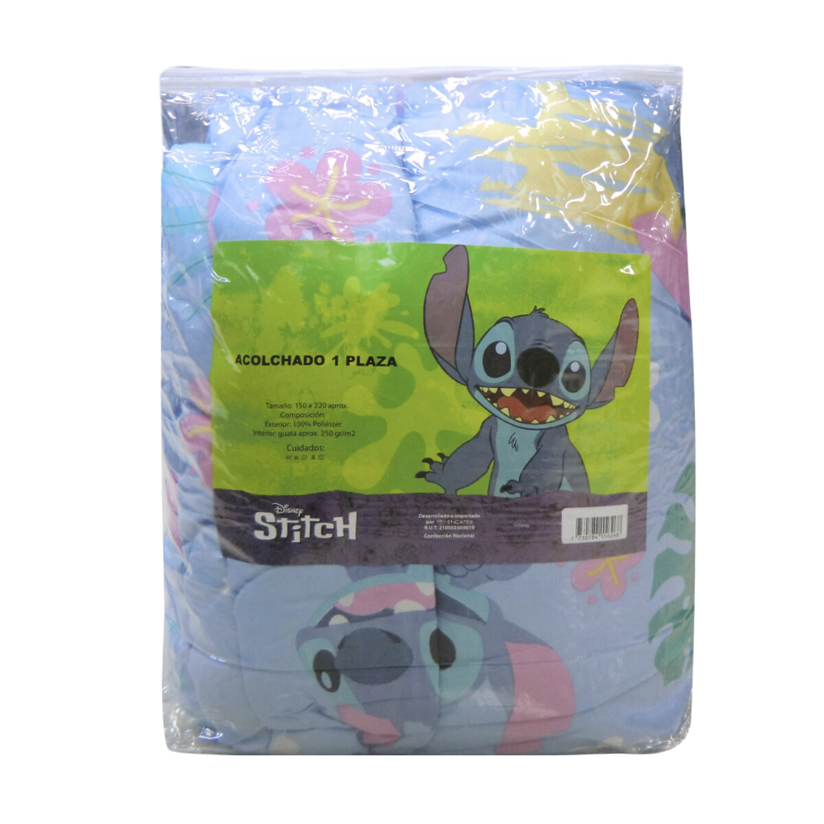 Acolchado Infantil Stitch 1 Plaza 100% Microfibra 