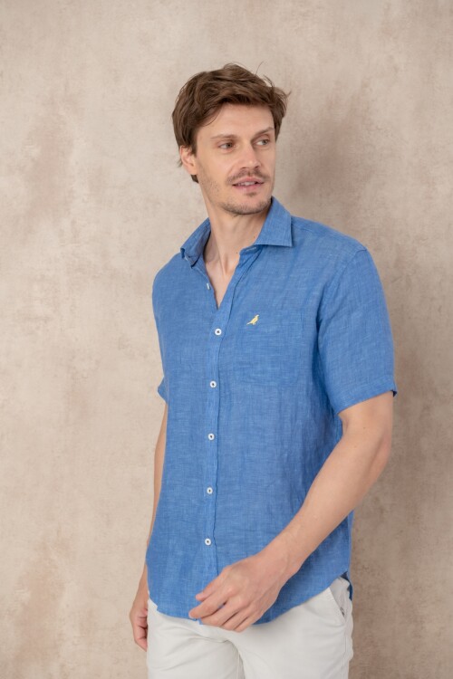 Camisa Lino manga corta Blue