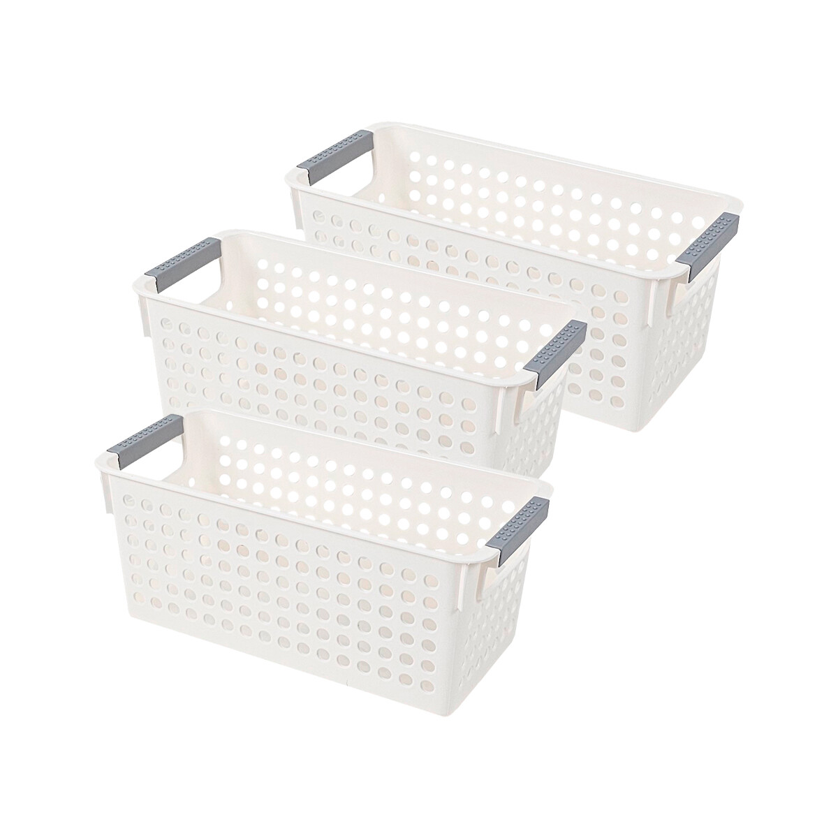 Set x3 Cesto Organizador calado con asas 29 x 13.5 x 12.5 cm - BLANCO 