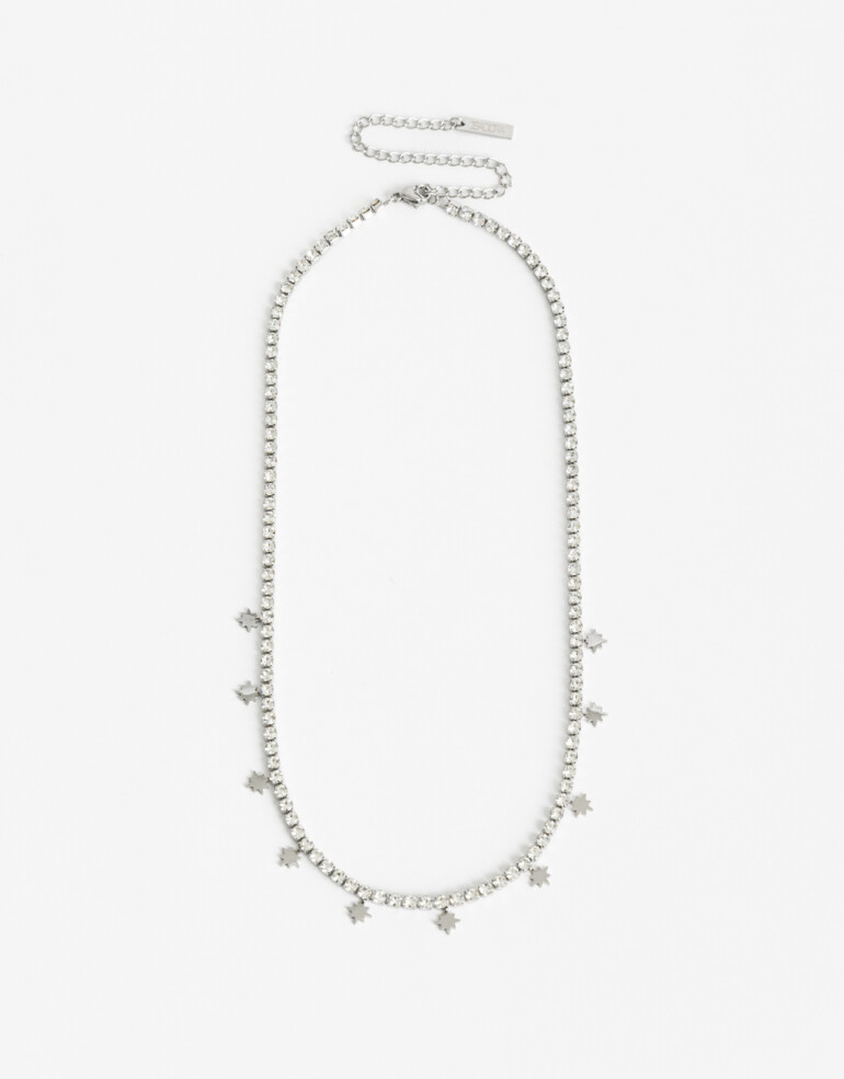 Collares Cortos Strass Collar Tennis De Acero Con Cubic - Plateado