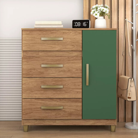 CÓMODA CAJONERA GUARDARROPA 4 CAJONES 1 PUERTA COLOR MADERA VERDE