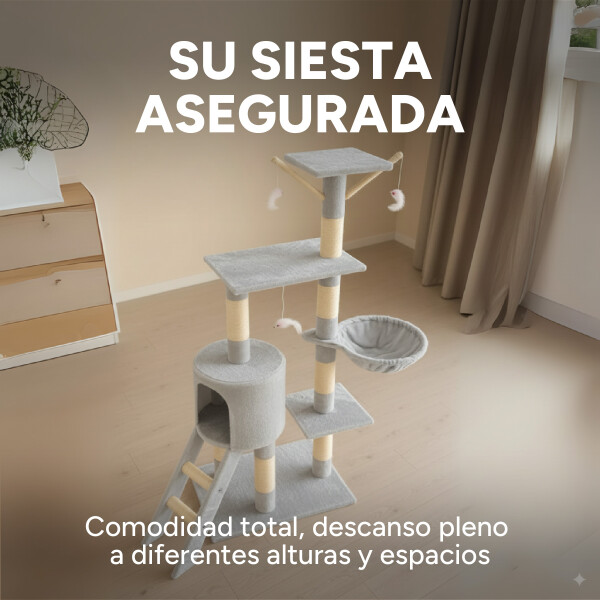 Rascador Torre 5 Niveles En Felpa Y Sisal Para Gato Juego Variante Color Gris Claro