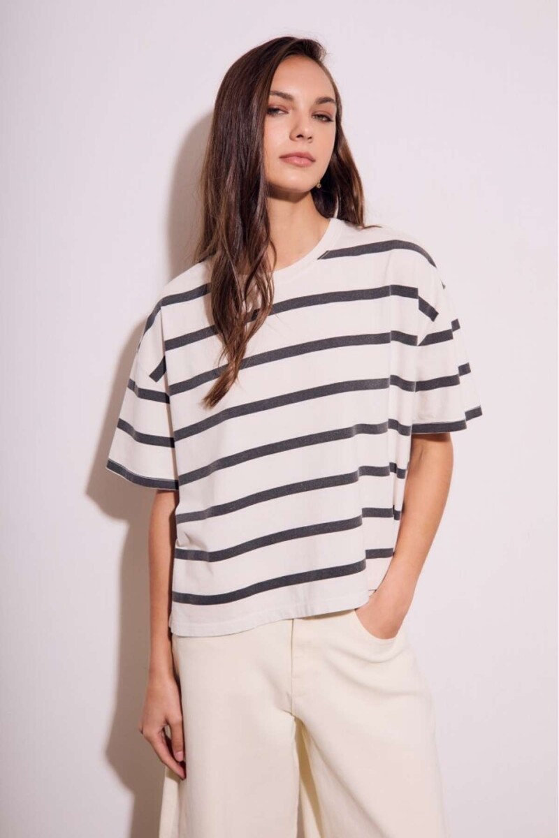 Remera Algodon Lavado Rayas - Negro 