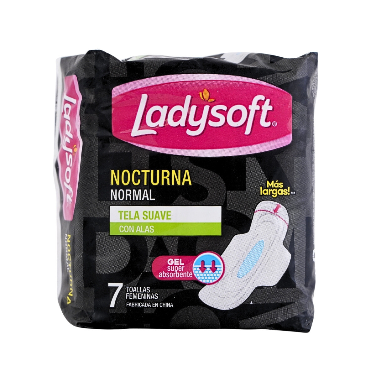 TOALLAS FEMENINAS LADYSOFT NOCTURNAS NORMAL 7 UNID C/ ALAS TELA SUAVE 