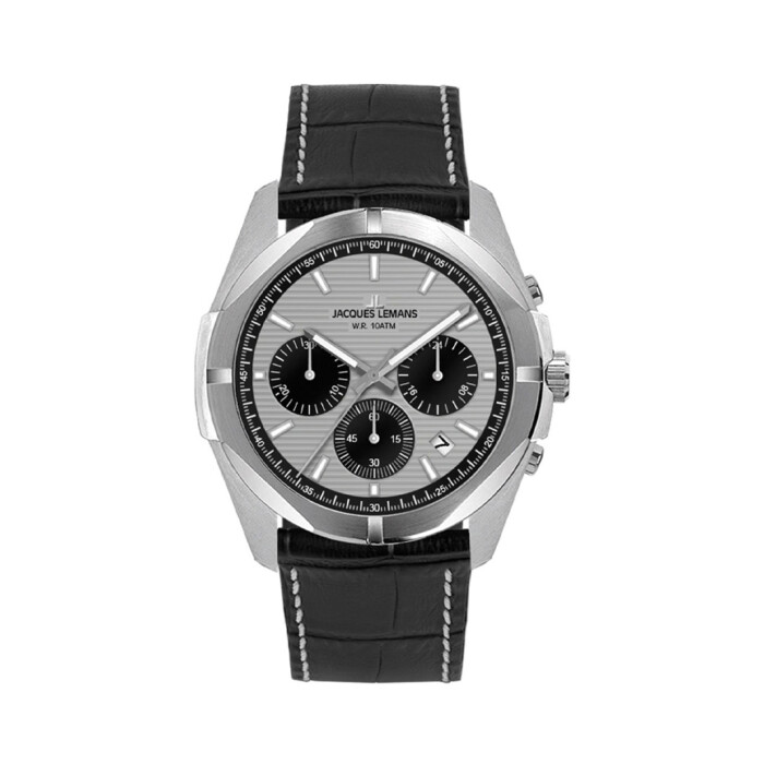 Reloj Jacques Lemans con Malla de Cuero y Esfera Redonda Reloj Jacques Lemans con Malla de Cuero y Esfera Redonda