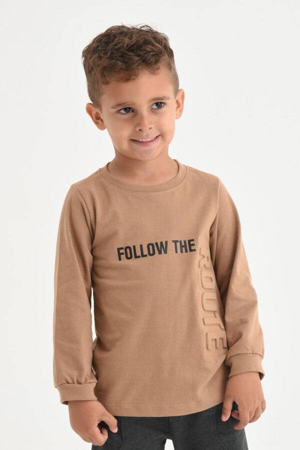 Camiseta manga larga con relieve Camel