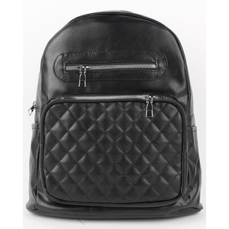 Mochila Canva en cuerina capitoneada y con cierres metálicos Negro