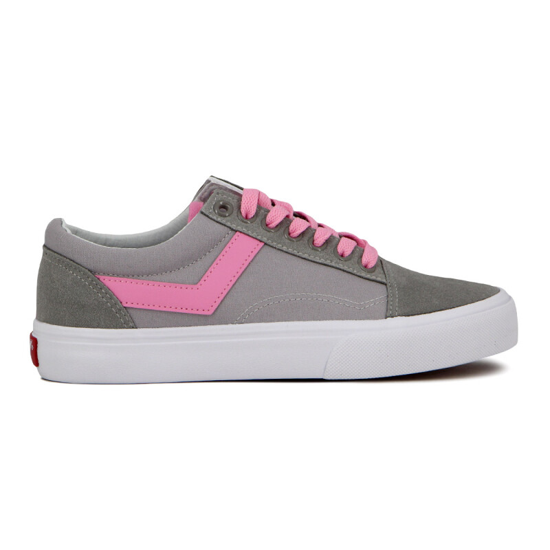 Pony Champion Old School Casual Lona-Gamuza Gris/Rosado Gris-Rosado