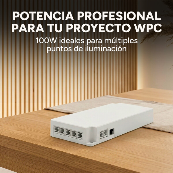 Transformador Luz Led Wpc 100w 24v Conexión Hasta 12 Luces Color Blanco