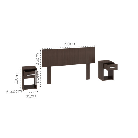 Respaldo de Sommier C / 2 Mesas de Luz - Tabaco - MDP - FE Respaldo de Sommier C / 2 Mesas de Luz - Tabaco - MDP - FE