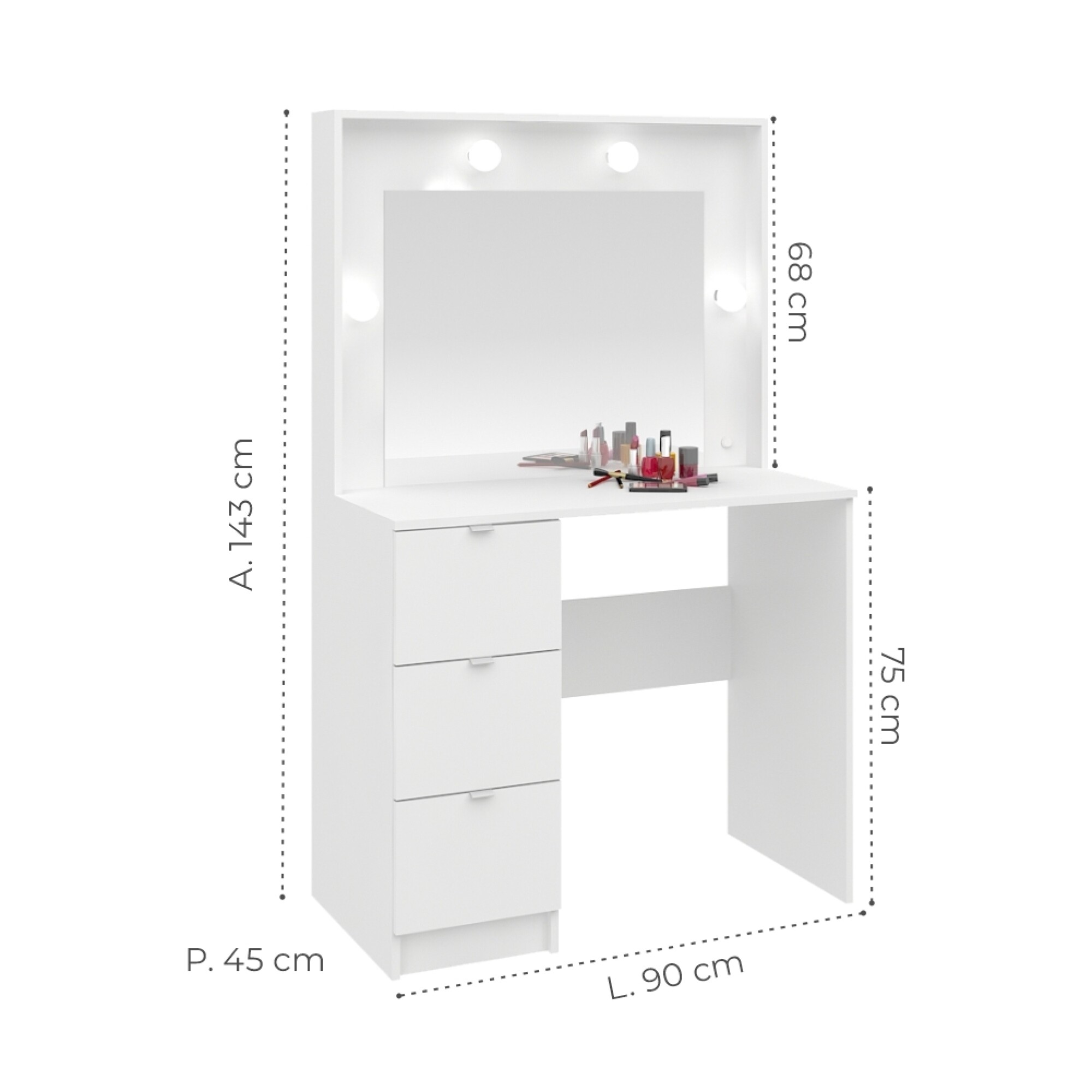 Mueble Tocador Con Espejo Porta Lámparas Luz Maquillaje Con Cajones - MDP -  Blanco — Mulata Muebles