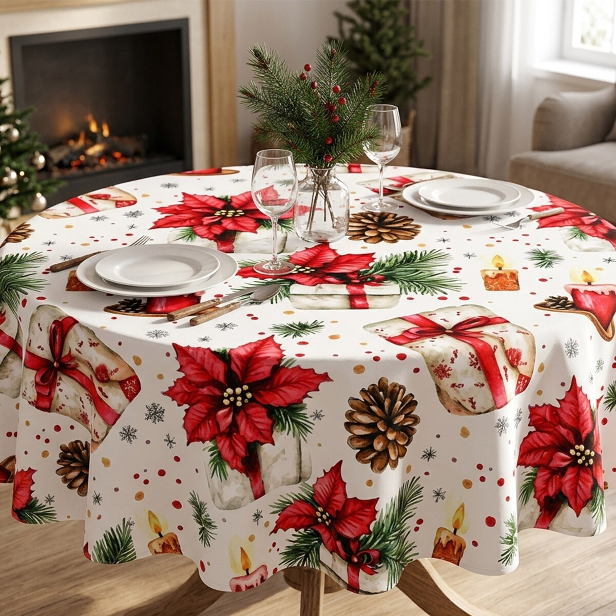 Mantel Redondo Waterproof Home Class 160 cm - NAVIDAD 1402 REGALO 