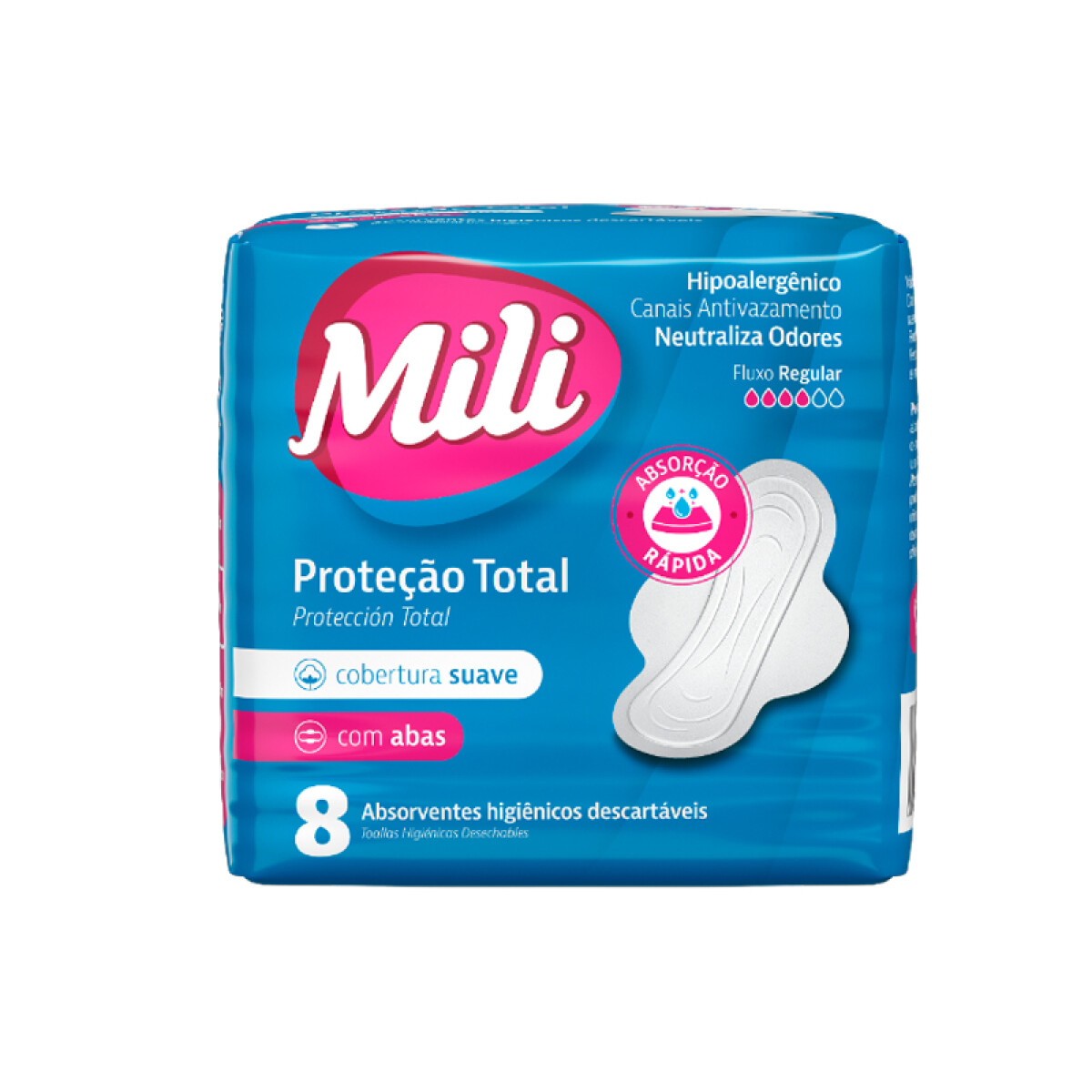 Toalla Femenina MILI Suave con Alas 8 Pcs 