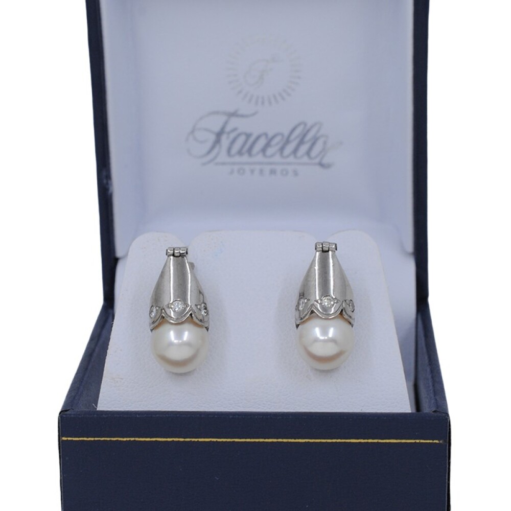 Caravanas En Oro 18K, Brillantes Y Perlas Caravanas En Oro 18K, Brillantes Y Perlas