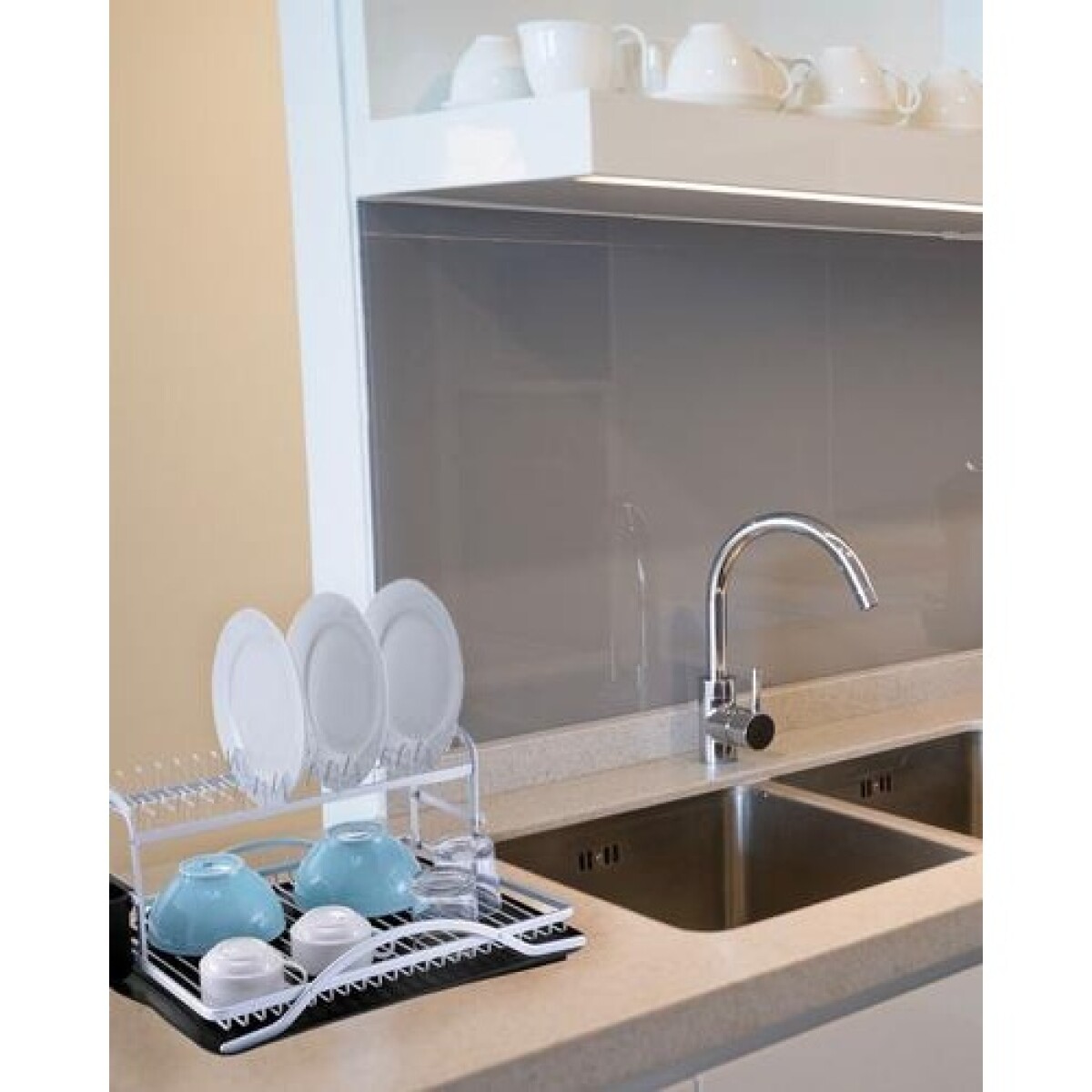 Escurridor de platos de 2 niveles en aluminio con bandeja Selecta - Negro/Blanco 