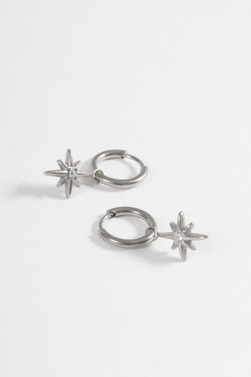 Aros acero estrella strass plateado