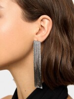 Pendientes Largos De Cadenas Con Cristales plateado