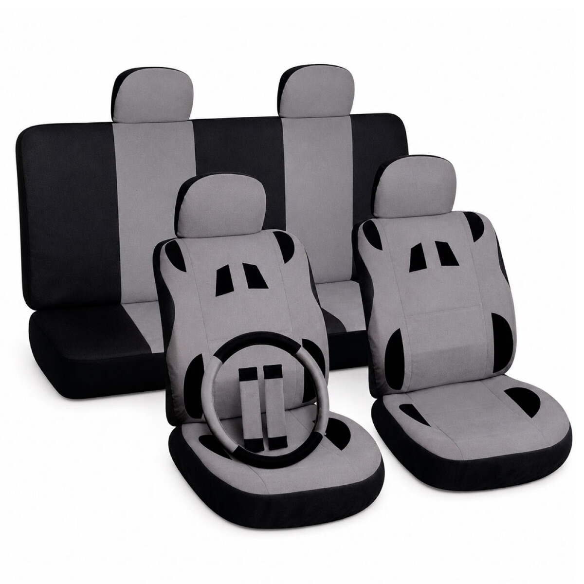 CUBRE ASIENTO - ECO CUERO NEGRO GRIS - 