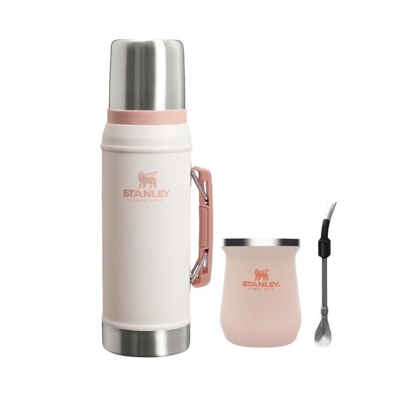 Combo Stanley Termo Classic 940ml + Mate en Acero Inox. 230ml + Bombilla Spoon Rose quartz