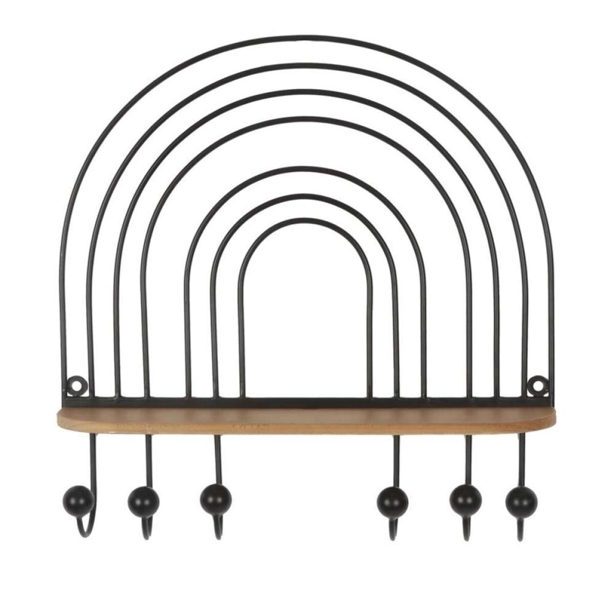 Repisa Perchero 6 Colgadores Metal Y Madera - 40X40X8.5 Cm 